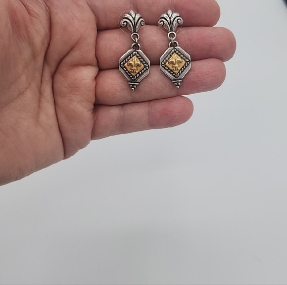 Brighton Silver and Gold Flur Des Lis Dangle Earrings - Picture 9 of 9